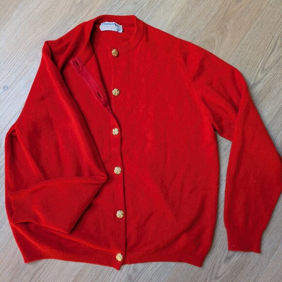 Ballantyne Cashmere Gold Button Long Sleeve Knit Cardigan Red Size 46 Scotland - Picture 1 of 7
